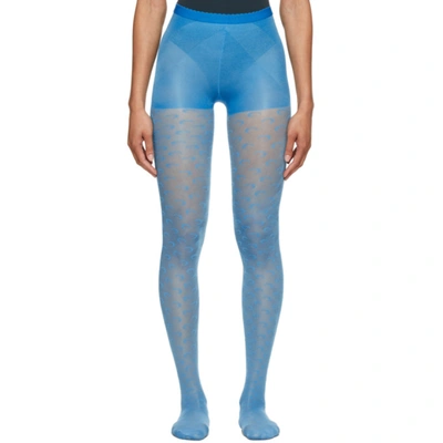 Marine Serre Blue Jacquard Sheer Moon Tights