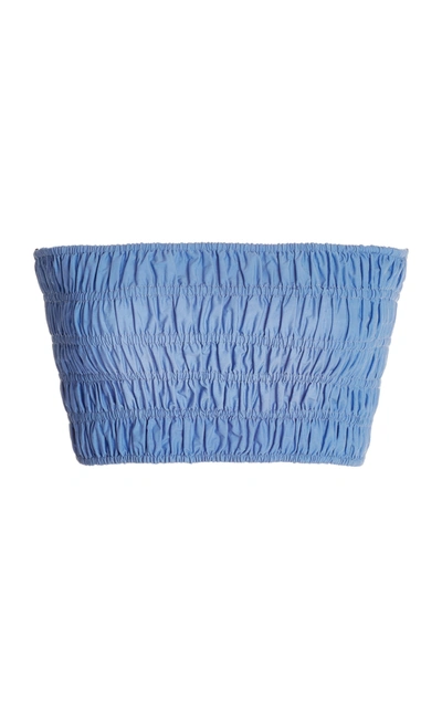 Matteau + Net Sustain Strapless Cropped Shirred Organic Cotton-poplin Top In Blue
