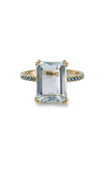 Yi Collection Women's Aquamarine And Blue Diamond Ring Cotton