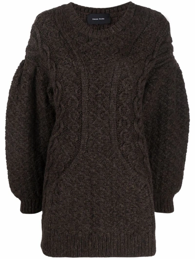 Simone Rocha Oversized Crystal-embellished Cable-knit Jumper In Black