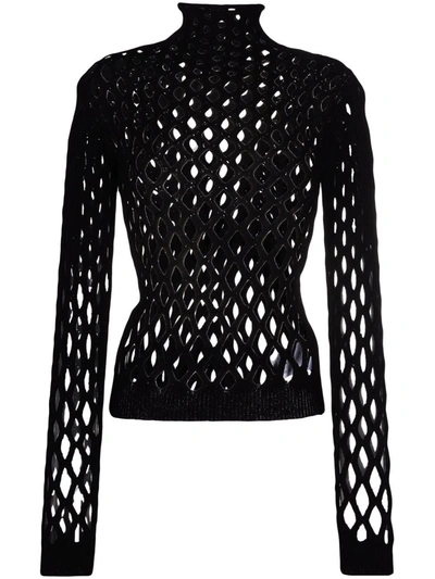 Valentino Cutout Net Mock Neck Top In Black