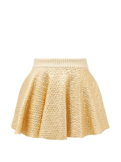 Valentino Pleated Metallic Coated Wool-blend Mini Skirt In Gold