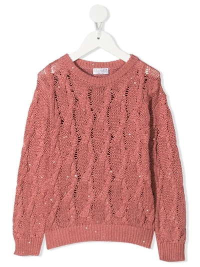 Brunello Cucinelli Kids' Cable-knit Jumper In Pink