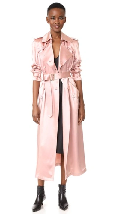 Pink satin trench clearance coat