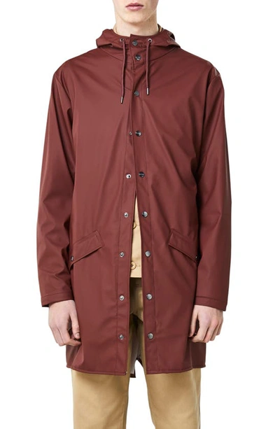 Rains Waterproof Hooded Long Rain Jacket In Maroon