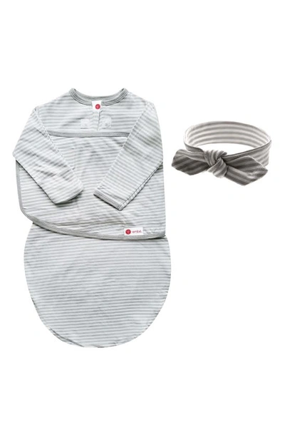 Embe Babies' Starter 2-way Long Sleeve Swaddle & Head Wrap Set In Grey