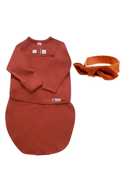 Embe Babies' Starter 2-way Long Sleeve Swaddle & Head Wrap Set In Burnt Orange