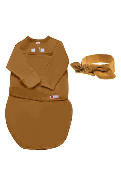 Embe Babies' Starter 2-way Long Sleeve Swaddle & Head Wrap Set In Brown