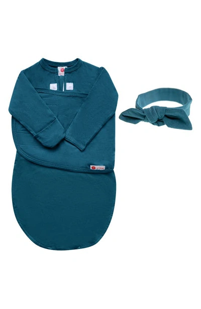 Embe Babies' Starter 2-way Long Sleeve Swaddle & Head Wrap Set In Blue