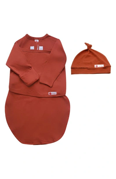 Embe Babies' Starter 2-way Long Sleeve Swaddle & Hat Set In Burnt Orange