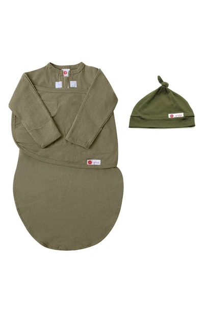 Embe Babies' Starter 2-way Long Sleeve Swaddle & Hat Set In Moss