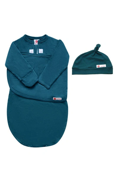Embe Babies' Starter 2-way Long Sleeve Swaddle & Hat Set In Spruce