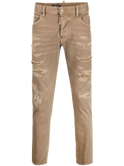 Dsquared2 Destroyed Effect Straight-leg Jeans In Brown In Neutrals