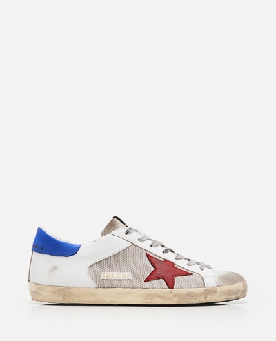 Golden Goose Super-star Double Quarter Leather And Mesh Sneakers In White,blue,red