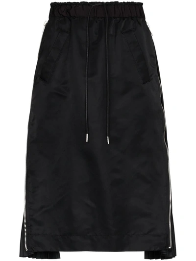 Sacai Zip-side Drawstring Midi Skirt In 001 Black