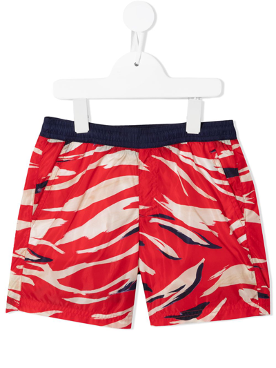 Moncler Kids' Camouflage Print Swim Shorts (8-10 Years) In Red