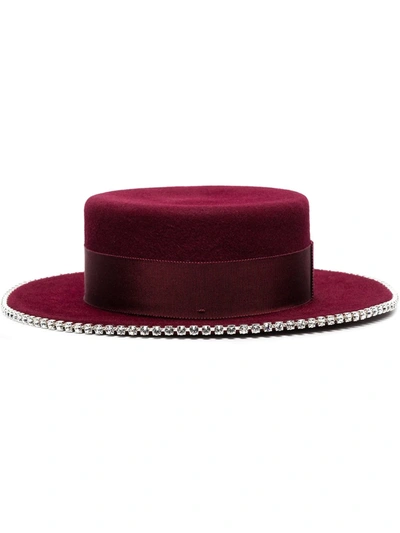 Ruslan Baginskiy Crystal-embellished Trim Canotier Hat In Red