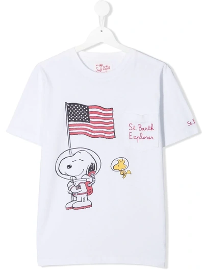 Mc2 Saint Barth Kids' Snoopy Print Cotton Jersey T-shirt In White