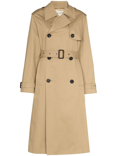 Saint Laurent Neutrals Belted Double-breasted Trench Coat In Nude