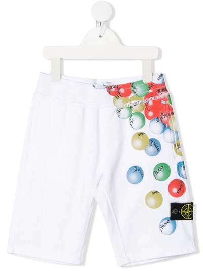 Stone Island Kids' Graphic Print Track Shorts In White