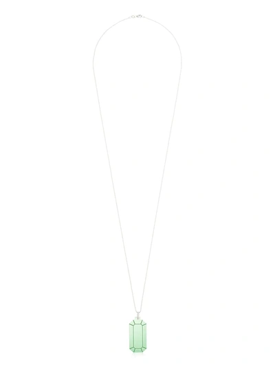 Eéra 18kt White Gold Geometric-pendant Necklace In Green
