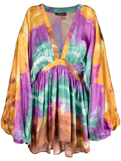 Wandering Tie Dye-print Pleated Dress In Purple
