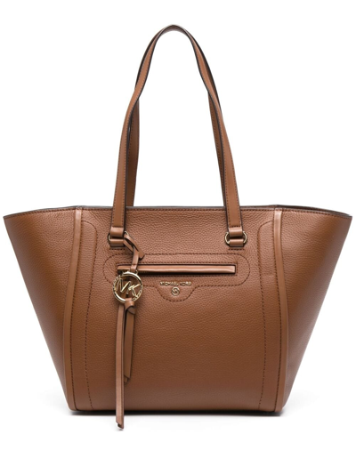 Michael Michael Kors Carine Tote Handbag In Brown Leather In Beige