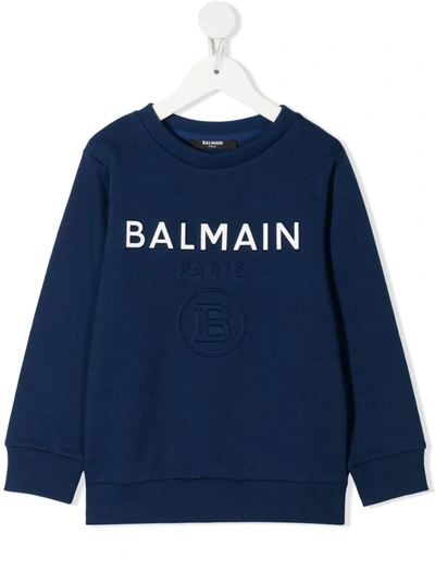 Balmain Teen Logo-print Cotton Sweatshirt In Blue