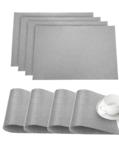 Dainty Home Faux Leather Pebble Slip Resistant Suede Backing Embossed 3d Surface Luxury 12" X 18" Place Mats - S In Silver