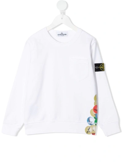Stone Island Junior Kids' Graphic-print Cotton Sweatshirt In White