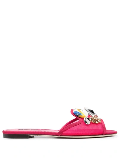 Dolce & Gabbana Embellished Flat Sandals In Pink