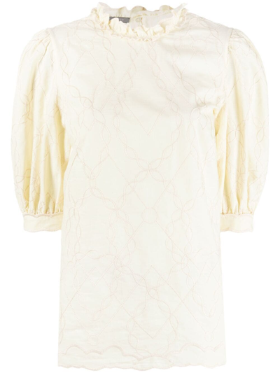 Alberta Ferretti Top With Puff Sleeve In Beige