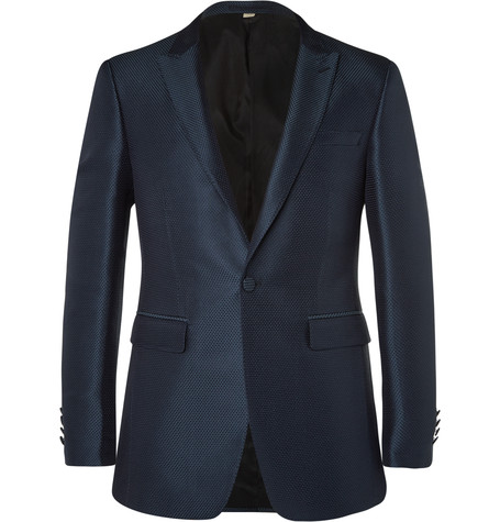 Burberry London Navy Slim-fit Satin-jacquard Tuxedo Jacket | ModeSens