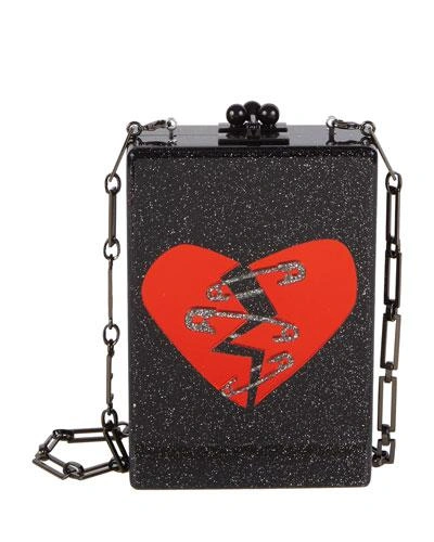 Edie Parker Carol Broken Heart Acrylic Clutch Bag With Chain In Black Pattern