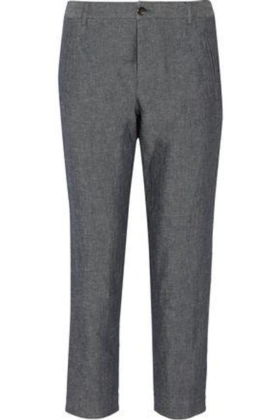 Apc Woman Isabelle Cotton-blend Chambray Tapered Pants Blue