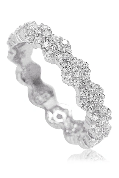 Suzy Levian Sterling Silver White Cz Flower Pave Eternity Band Ring