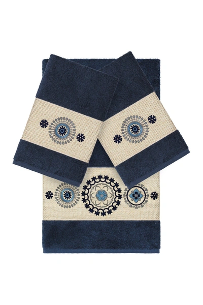 Linum Home Isabell 3-piece Embellished Towel In Midnight Blue