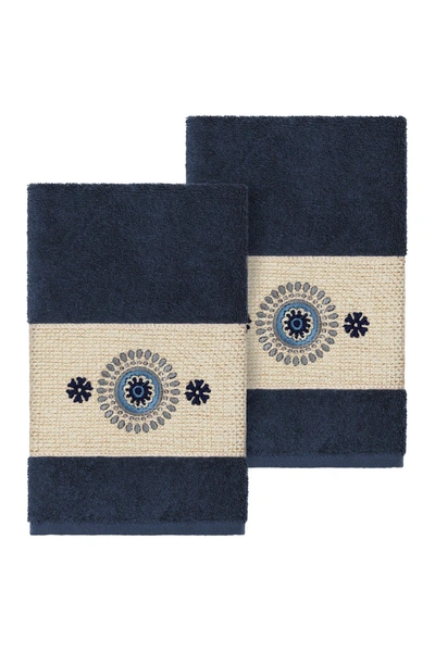 Linum Home Isabell Embellished Hand Towel In Midnight Blue