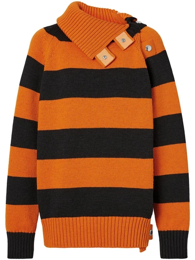 Burberry Black And Orange Striped Fisherman Jumper In Deep Orange