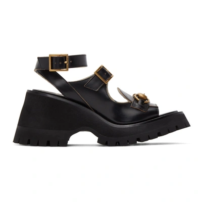 Gucci Black Horsebit Platform Sandals In 1000 Black