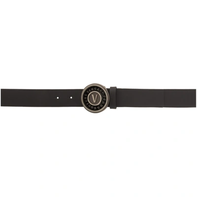 Versace Jeans Couture Engraved-logo Buckle Belt In E899 Blkslv