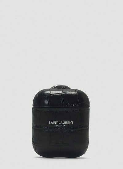 Saint Laurent Embossed Airpods Case In Black