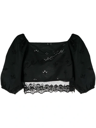 Ermanno Scervino Embroidered Cotton Cropped Top In Black