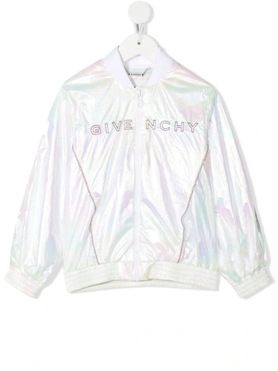Givenchy Kids' Logo-embroidered Bomber Jacket In Bianco
