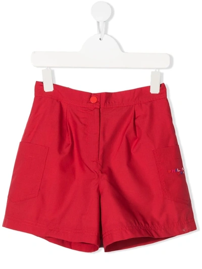 Philosophy Di Lorenzo Serafini Kids' Multicolour Logo Cotton Shorts In Red