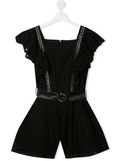 Monnalisa Teen Studded Broderie Anglaise Playsuit In Black