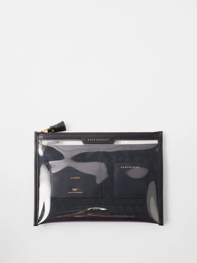 Anya Hindmarch Safe Deposit Leather-trimmed Pvc Pouch In Black