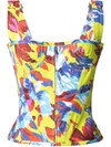 Christopher John Rogers Topstitched Floral-print Cotton-twill Bustier Top In Sulfur Floral Mul