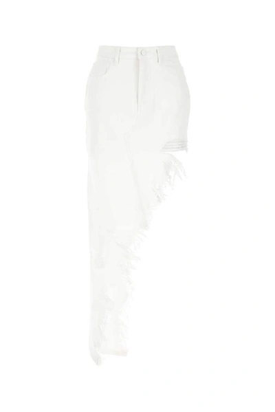 Alexander Wang Asymmetric Distressed Denim Skirt In White