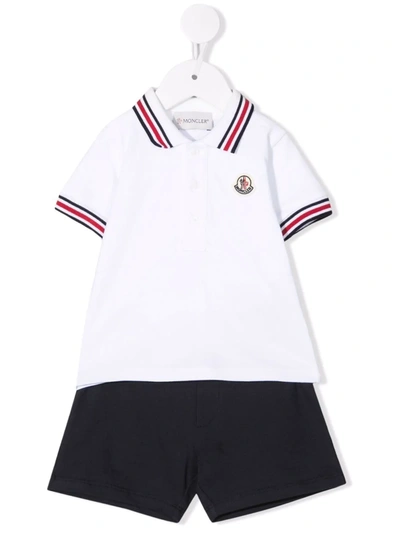 Moncler Logo-embellished Polo And Shorts Cotton-blend 2 Piece Set 3-36 Months In White